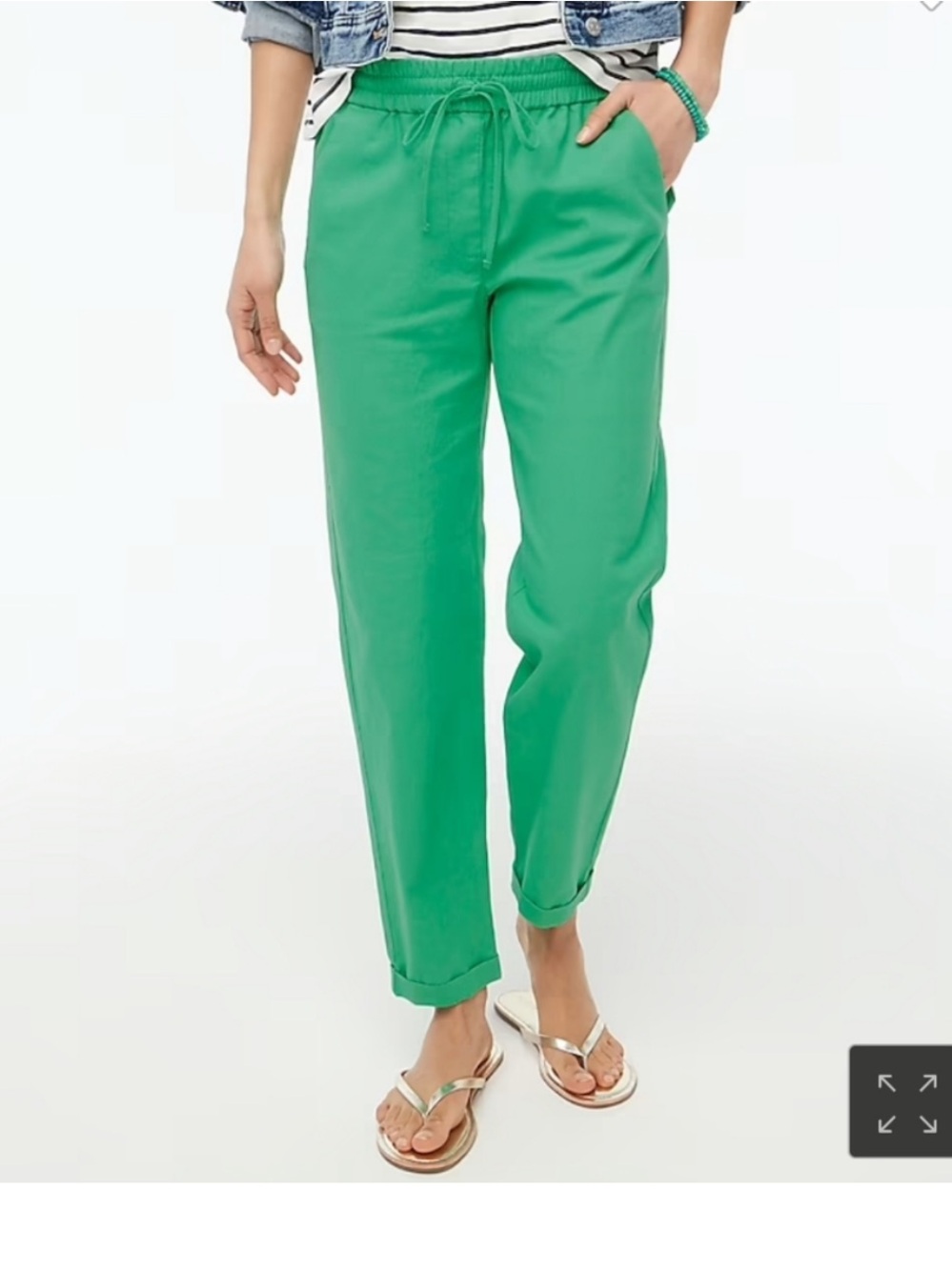 J. Crew Factory Bright Green Drawstring Linen-Cotton Pants